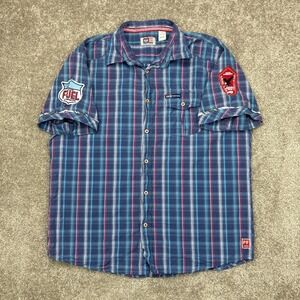 Vintage Y2K Phat Farm Plaid Embroided Patches Button Up Shirt XL